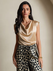 Women's Pure Silk Leopard Print Wide Leg Pants