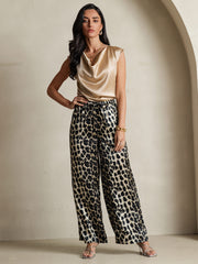 Women's Pure Silk Leopard Print Wide Leg Pants