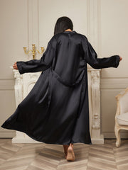 Women's Pure Silk Long Sleeve Midi Wrap Robe