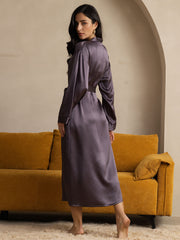 Women's Pure Silk Long Sleeve Midi Wrap Robe