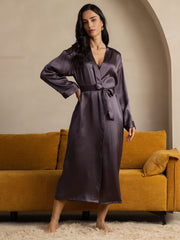Women's Pure Silk Long Sleeve Midi Wrap Robe