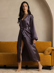 Women's Pure Silk Long Sleeve Midi Wrap Robe