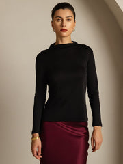 Women's Pure Silk Long Sleeve Mock Top