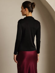 Women's Pure Silk Long Sleeve Mock Top