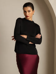Women's Pure Silk Long Sleeve Mock Top