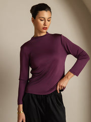 Women's Pure Silk Long Sleeve Mock Top