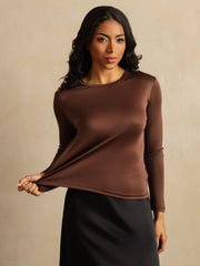 Women's Pure Silk Long Sleeve Round Neck Top