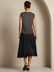 Women's Pure Silk Round Neck Sport Stripe Print Tank Top