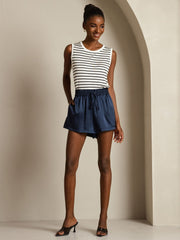 Women's Pure Silk Round Neck Sport Stripe Print Tank Top