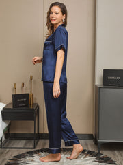 Women's Pure Silk Short Sleeve Button Up Pajamas Set