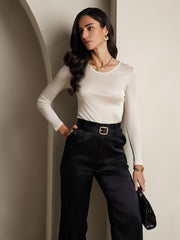 Women's Silk Long Sleeve Round Neck Top