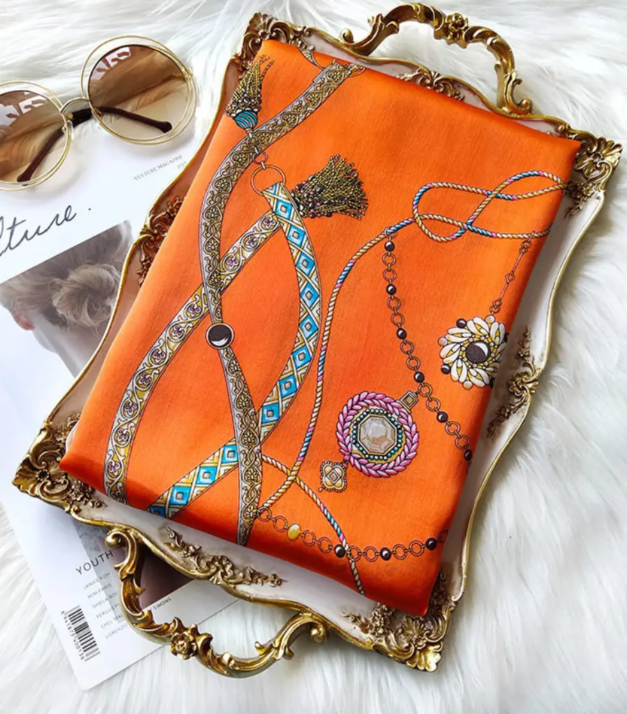 100% Mulberry Silk Printed Rectangular Long Shawl Scarf 170x53cm — view 6