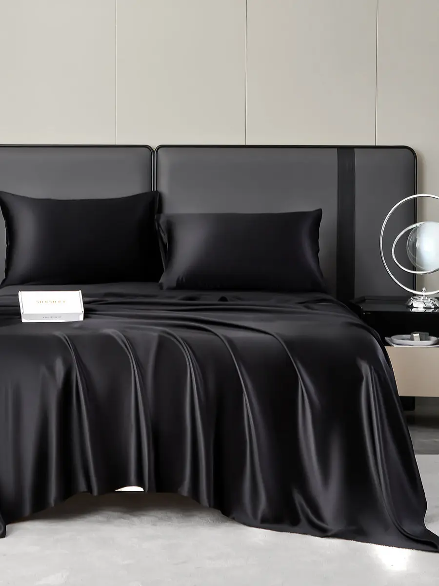 19Momme 4Pcs 100% Mulberry Silk Bedding Set Fitted&Flat Sheets+2x Pillowcases