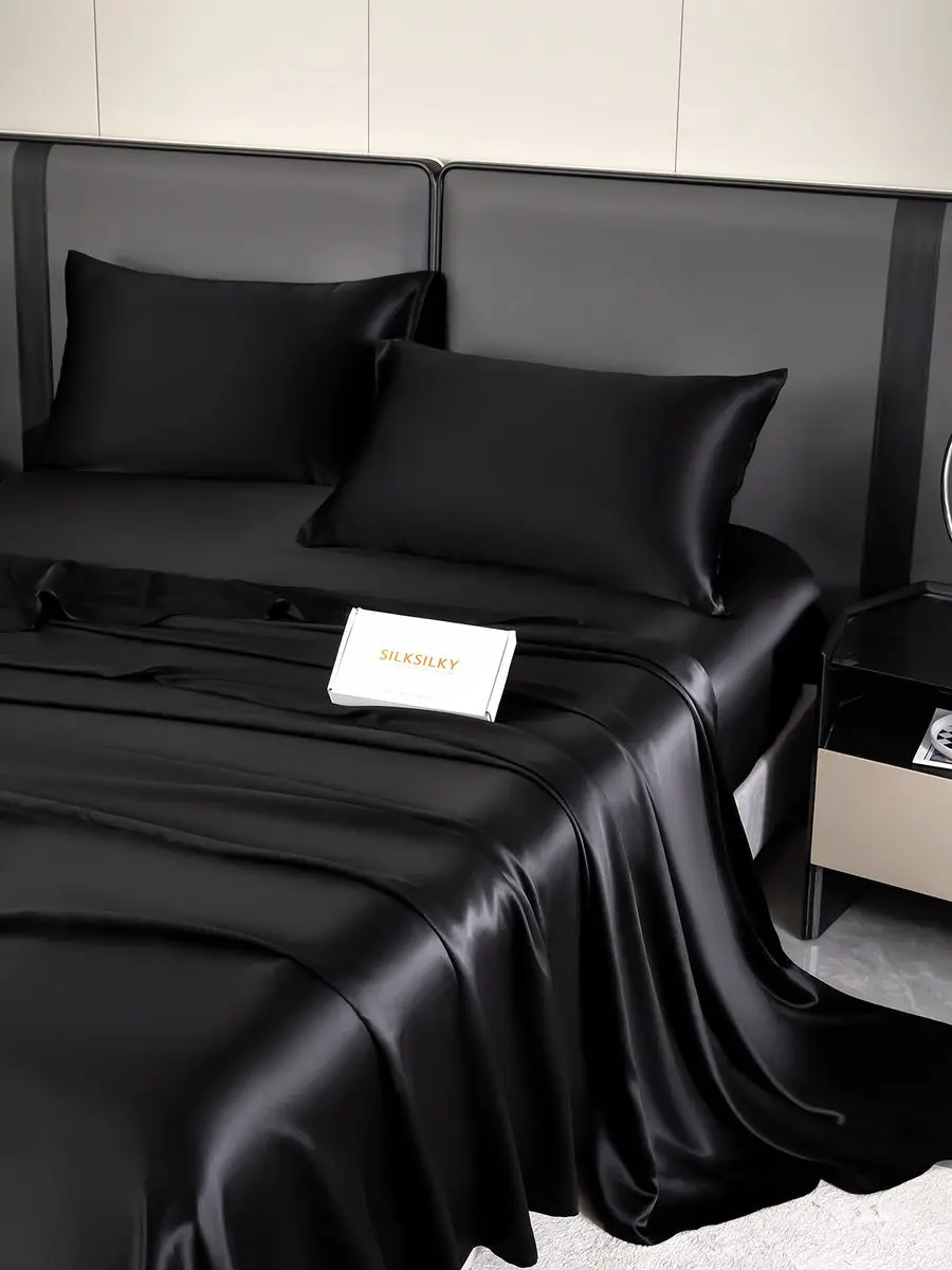 19Momme 4Pcs 100% Mulberry Silk Bedding Set Fitted&Flat Sheets+2x Pillowcases — view 6
