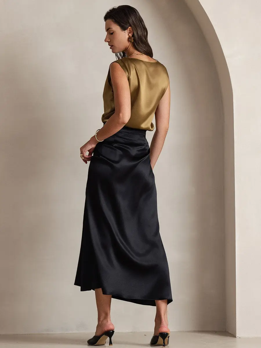 19Momme Silk A Line Maxi Skirt with Zipper Design — view 6