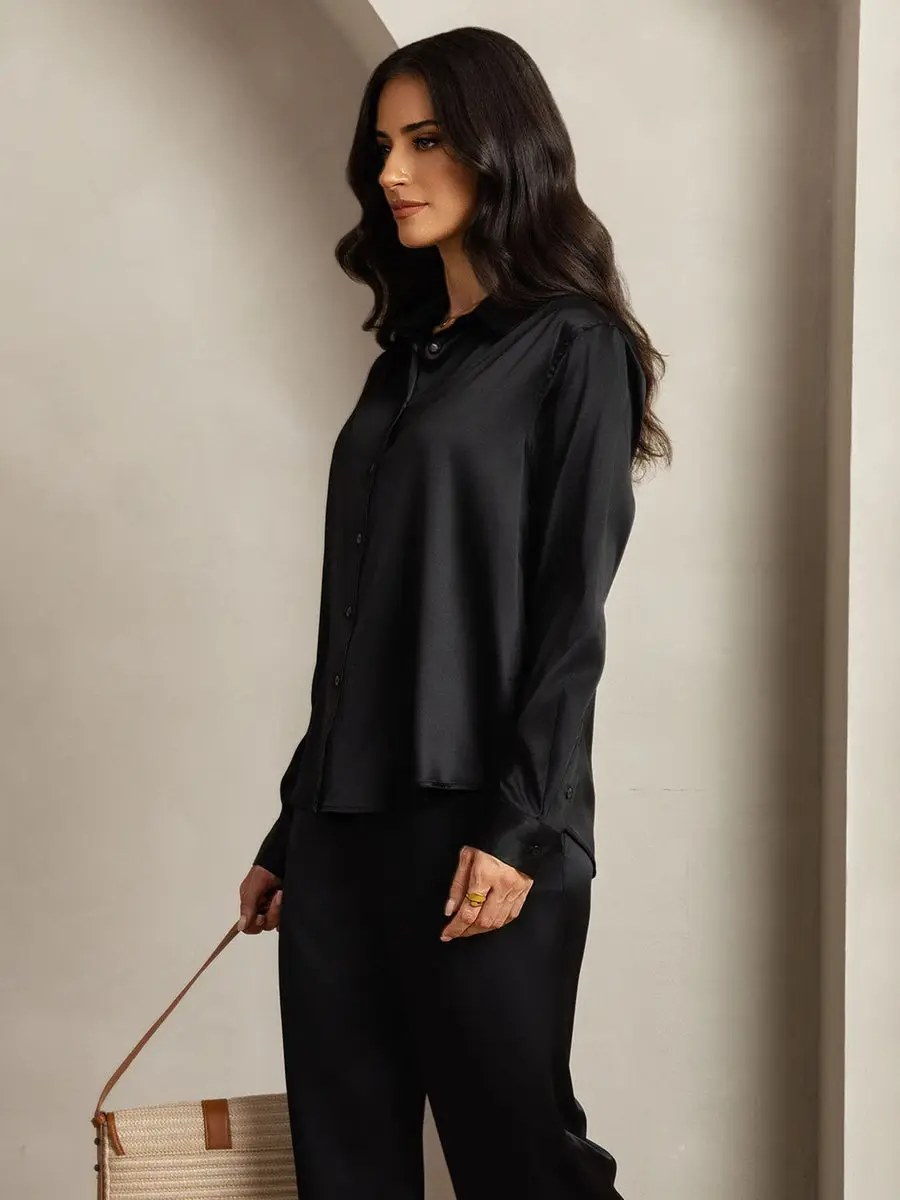 19Momme Silk Button-Up Shirt & Wide-Leg Pants Set — view 6
