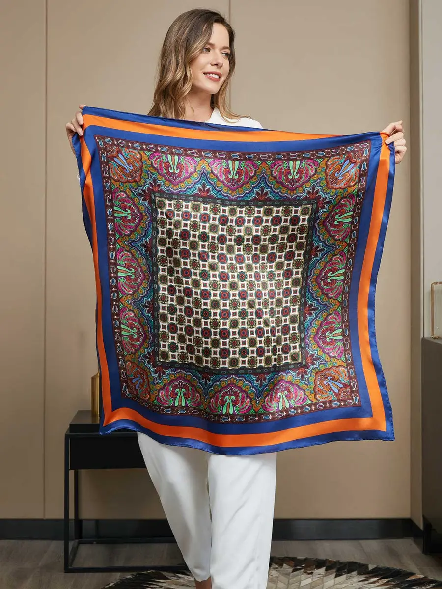 100% Mulberry Silk Bohemian Square Scarf / Shawl 86x86cm