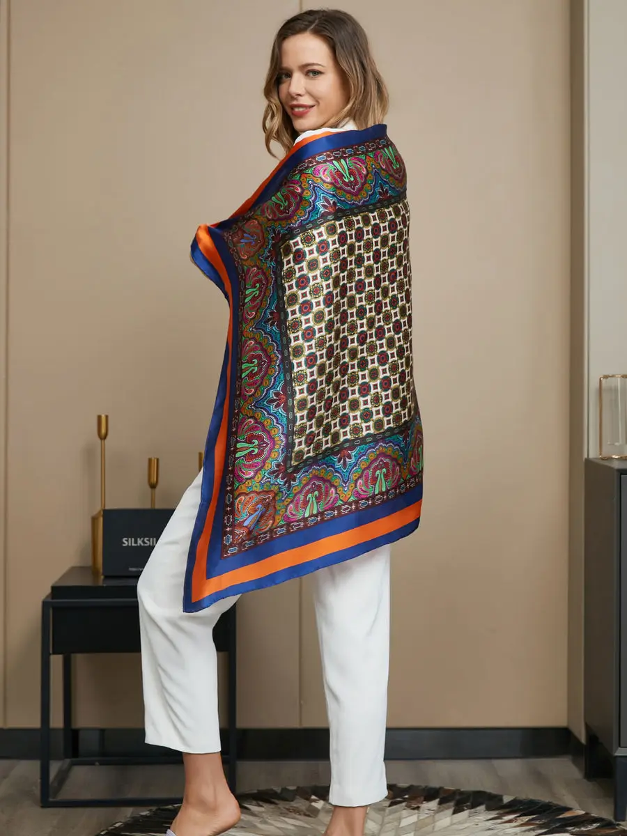 100% Mulberry Silk Bohemian Square Scarf / Shawl 86x86cm — view 6