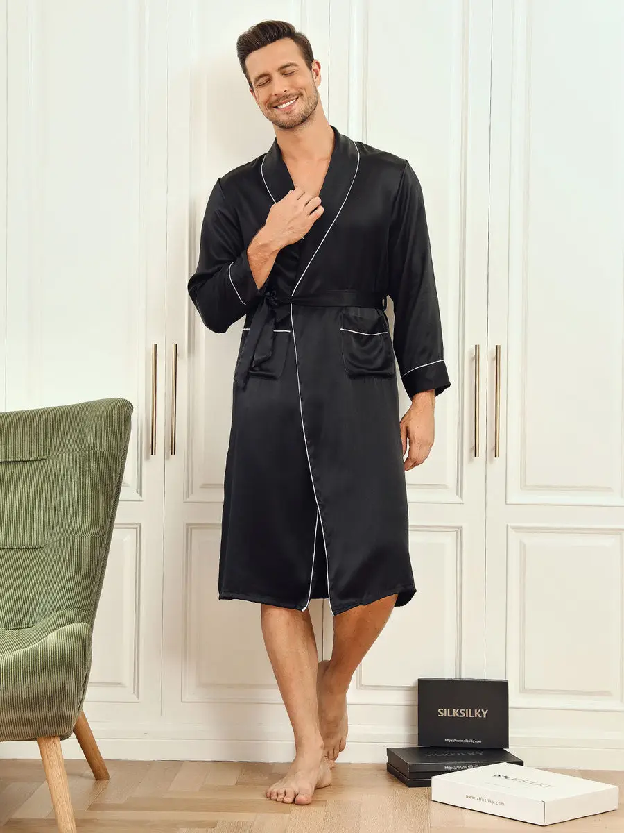 100% Mulberry Silk Lapel Collar Belted Robe
