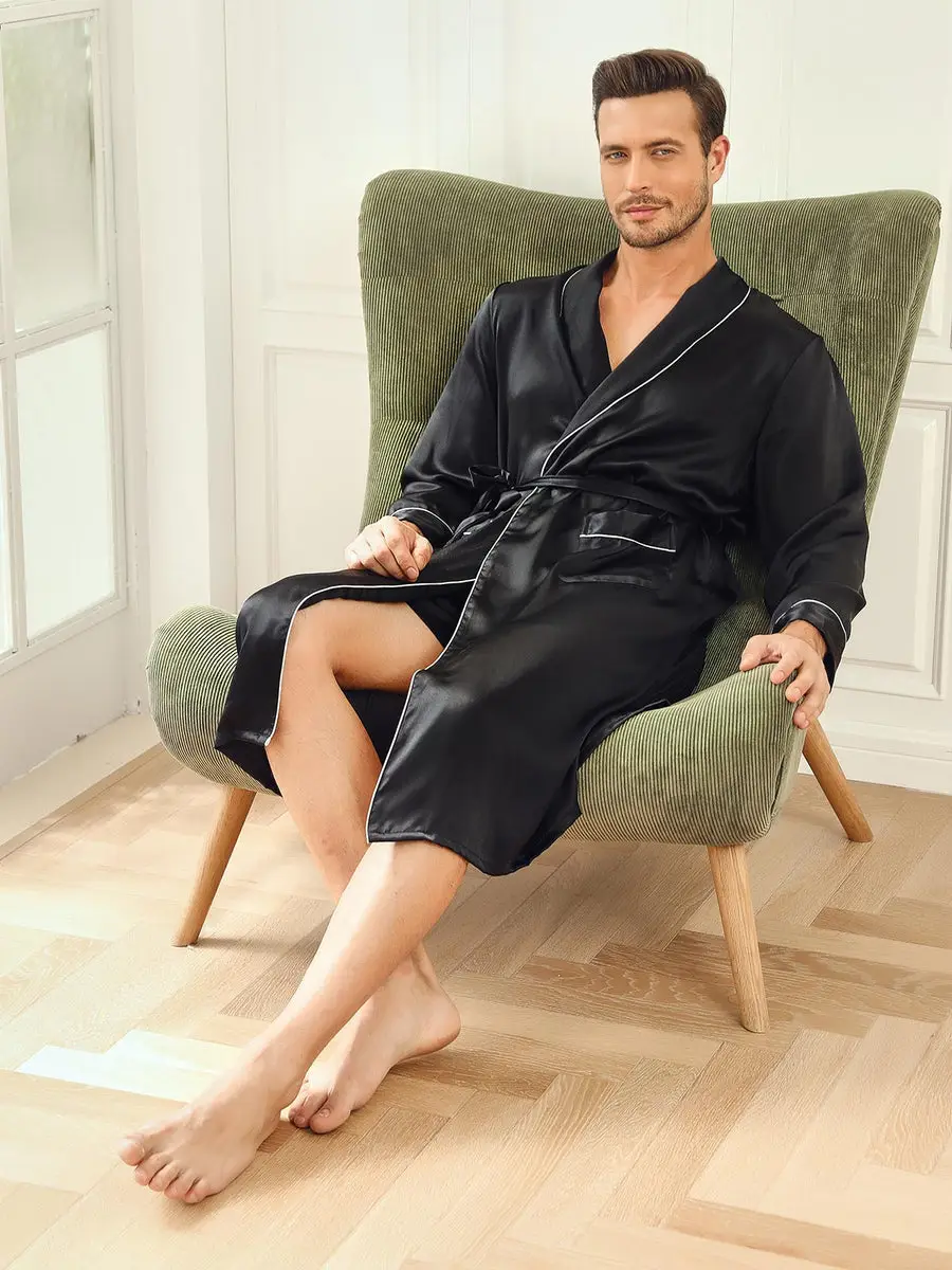 100% Mulberry Silk Lapel Collar Belted Robe — view 6