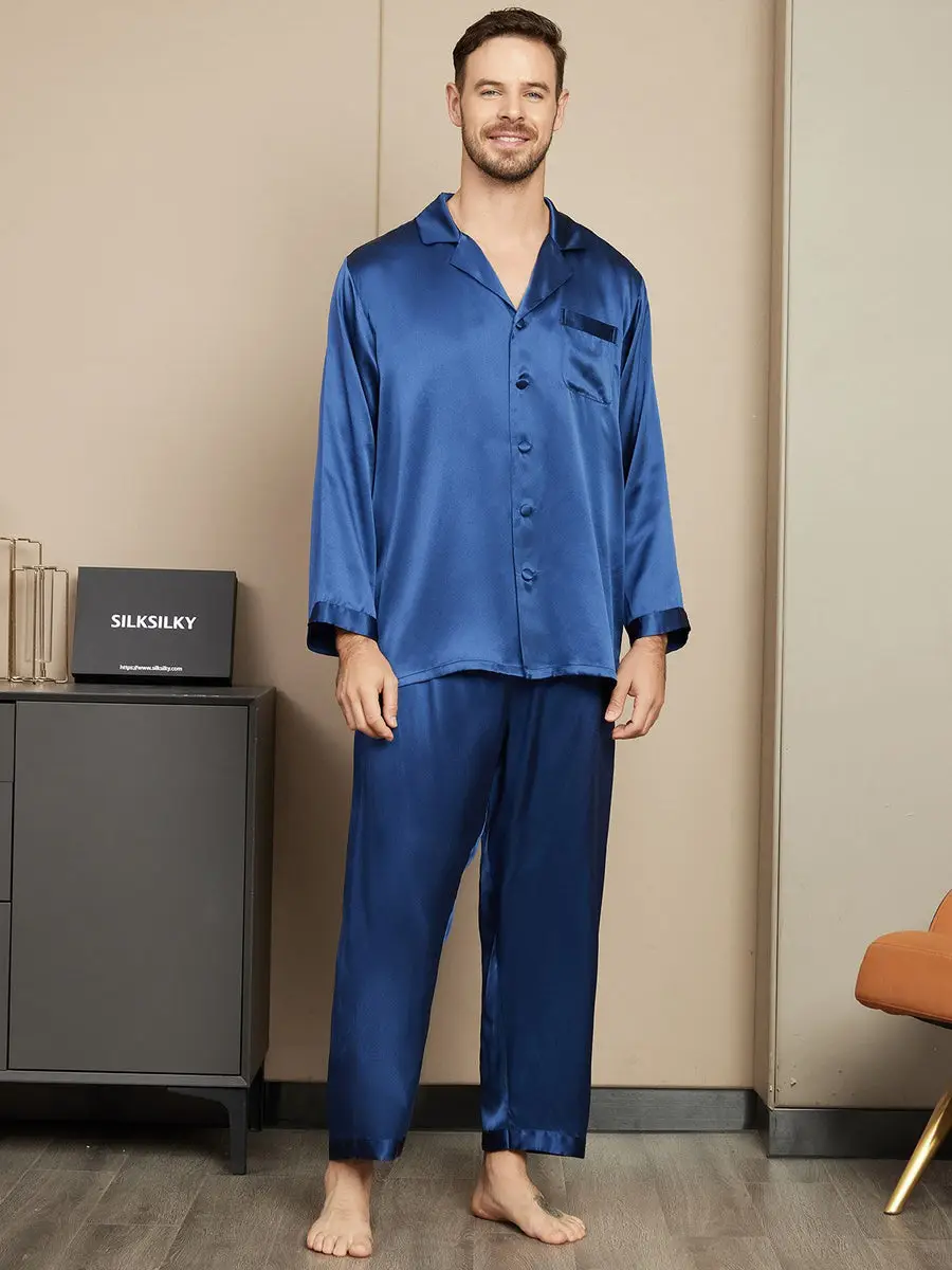 Pure Silk Long Sleeve Men's Pajamas Set