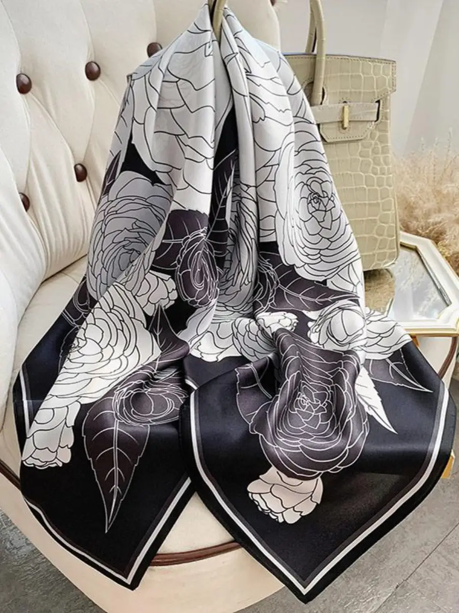 Shadow Rose 100% Mulberry Silk Square Scarf 88x88cm