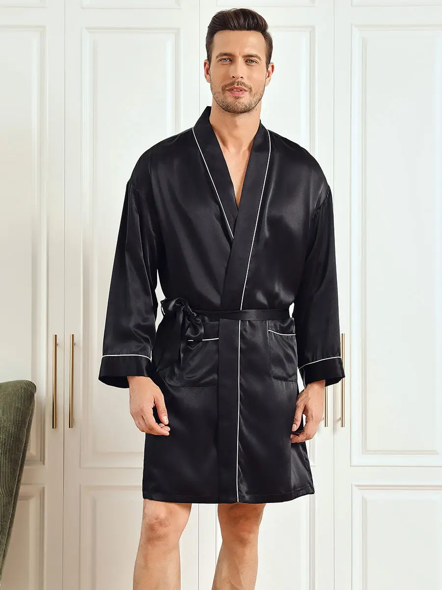 100% Mulberry Silk Classic Kimono Sleeve Men's Robe