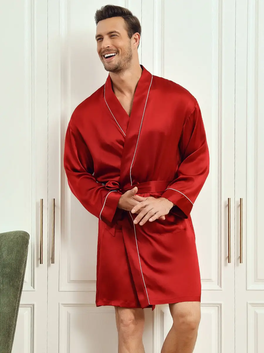 100% Mulberry Silk Classic Kimono Sleeve Men's Robe