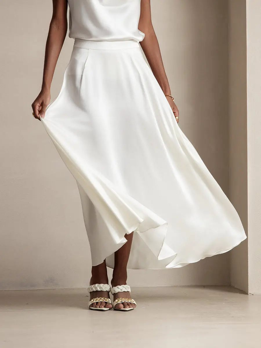 19Momme Silk A Line Maxi Skirt with Lining