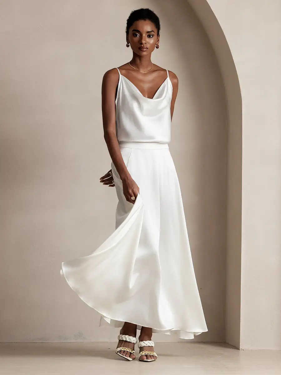 19Momme Silk A Line Maxi Skirt with Lining — view 6
