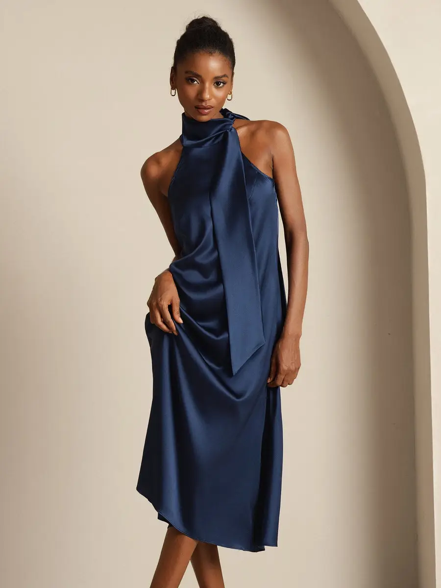 19Momme Silk Sleeveless Tie Neck Midi Dress — view 6